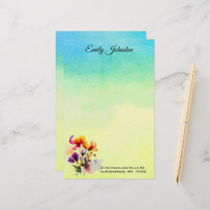 Yellow and Turquoise Watercolor Custom Stationery