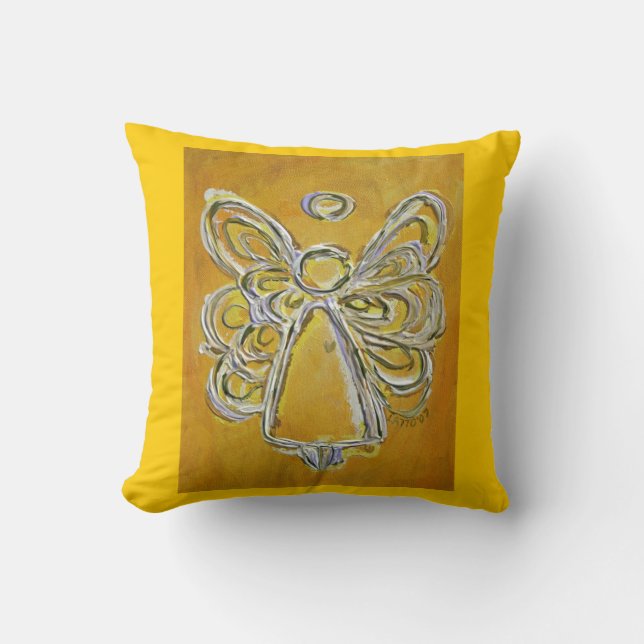 Yellow and White Angel Decorative Throw Pillow (Front)