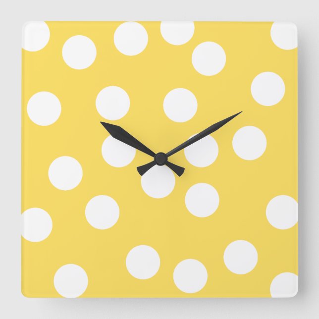 Yellow and White Big Dot Pattern. Square Wall Clock (Front)