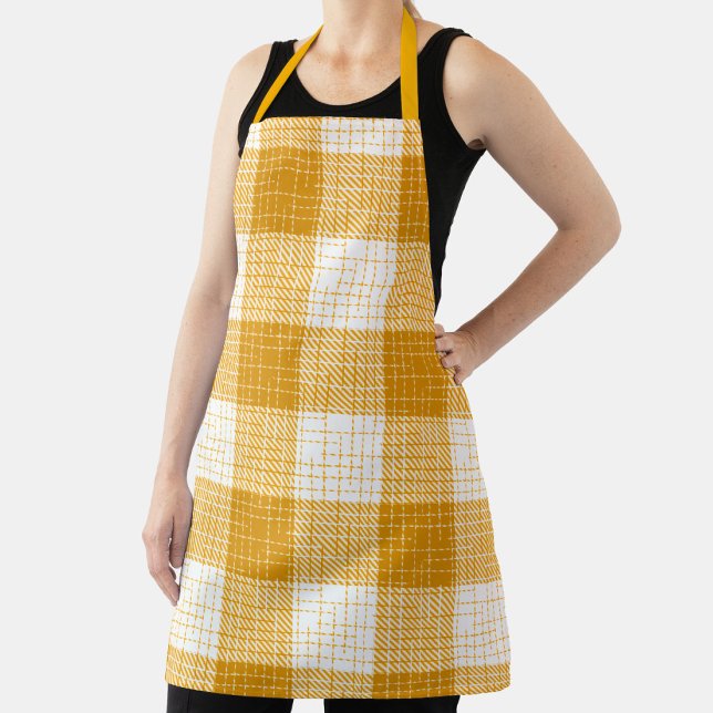 Yellow and White Bold Checkered Plaid Design  Apron (Creator Uploaded)