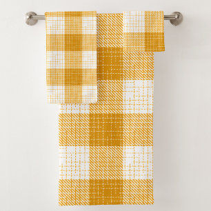 Yellow and White Bold Checkered Plaid Design Bath Towel Set