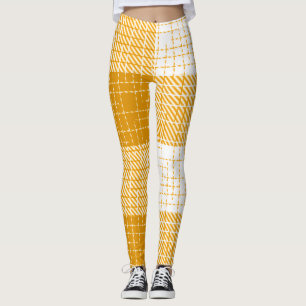 Yellow and White Bold Checkered Plaid Design Leggings