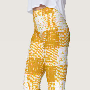 Yellow and White Bold Checkered Plaid Design Leggings