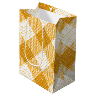 Yellow and White Bold Checkered Plaid Design Medium Gift Bag
