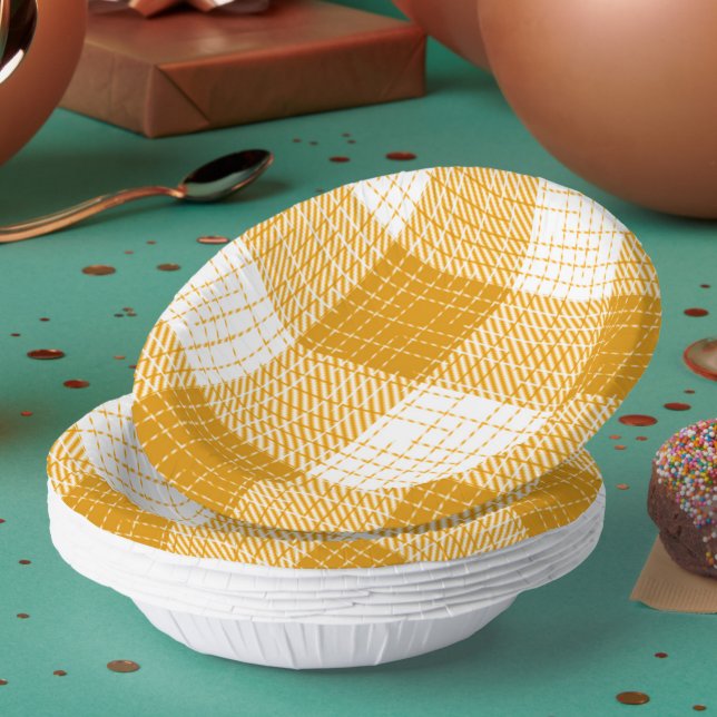 Yellow and White Bold Checkered Plaid Design  Paper Plate (Creator Uploaded)