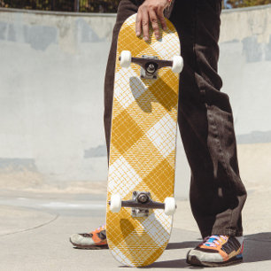Yellow and White Bold Checkered Plaid Design Skateboard
