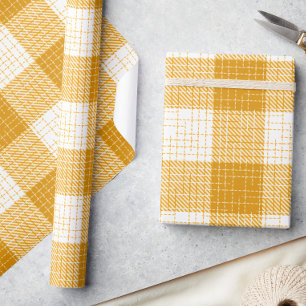 Yellow and White Bold Checkered Plaid Design Wrapping Paper