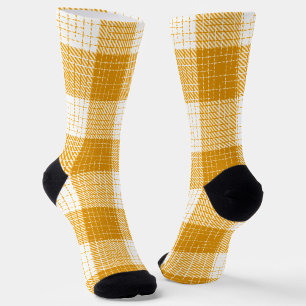 Yellow and White Bold Chequered Plaid Design  Socks