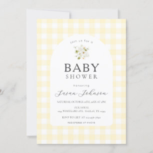 Yellow and White Buffalo Check Plaid Baby Shower Invitation