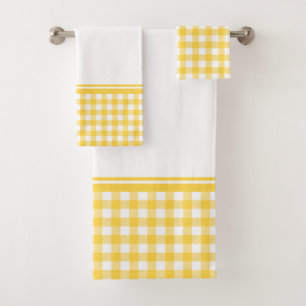 Yellow and White Buffalo Plaid Bath Towel Set