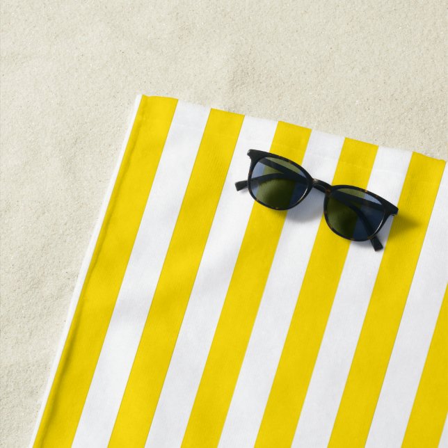 Yellow and White Cabana Stripe Beach Towel (In Situ)