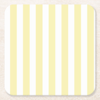 Yellow and white candy stripes square paper coaster