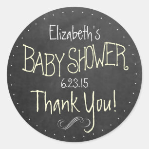 Yellow and White Chalkboard Look Baby Shower Classic Round Sticker