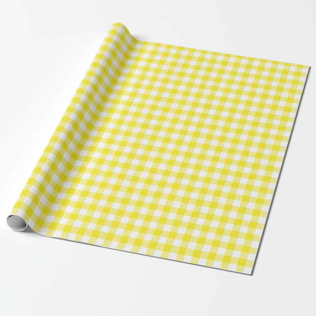 Yellow and White Check Plaid Wrapping Paper (Unrolled)
