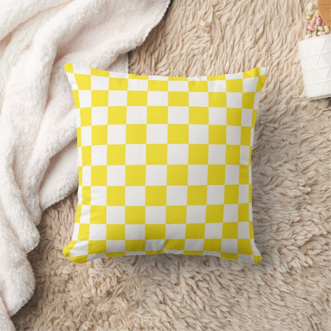 Yellow and White Chequerboard Pattern  Cushion (Blanket)