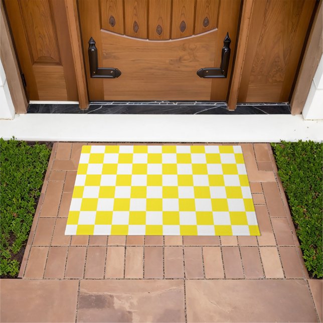 Yellow and White Chequerboard Pattern  Doormat (Outdoor)