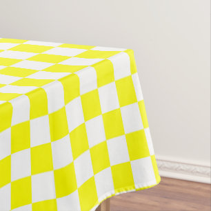 Yellow and white chequered check cotton dining tablecloth