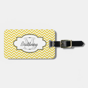 Yellow and White Chevron Stripe Luggage Tag