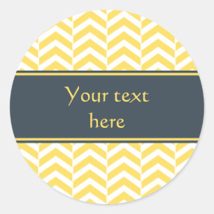 Yellow and White Chevron with Charcoal Classic Round Sticker