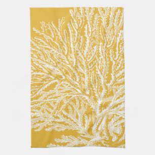 Yellow and White Coral Tea Towel