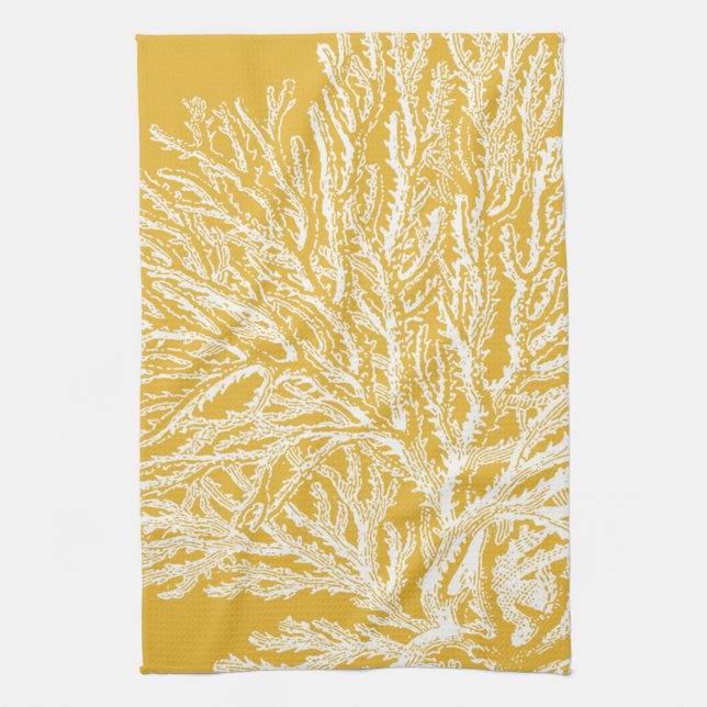 Yellow and White Coral Tea Towel (Vertical)