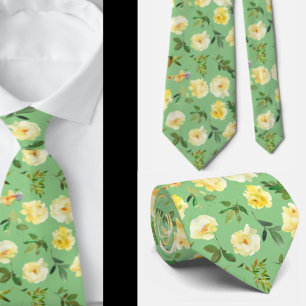 Yellow and White Cream Roses Neck Tie Necktie