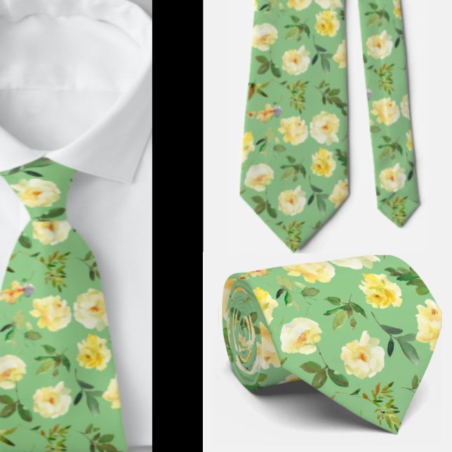 Yellow and White Cream Roses Neck Tie Necktie (Creator Uploaded)