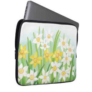Yellow and White Daffodils in Spring  Laptop Sleeve