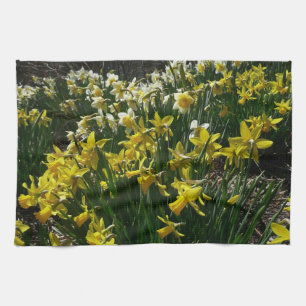 Yellow and White Daffodils Spring Flowers Tea Towel