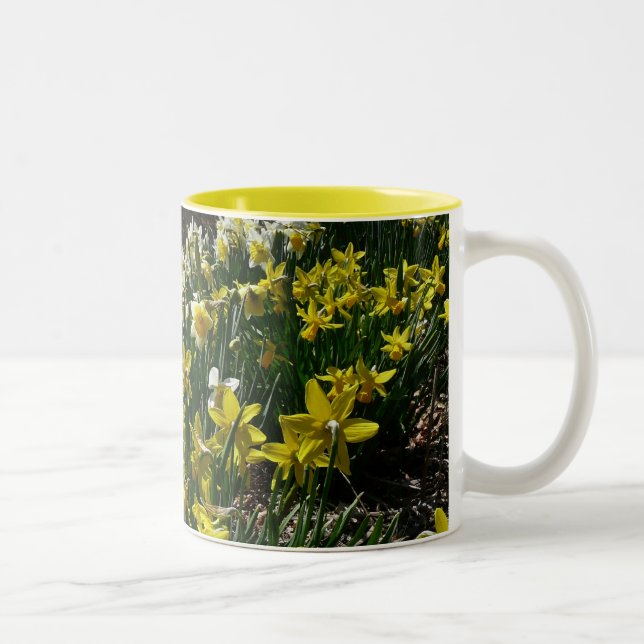 Yellow and White Daffodils Spring Flowers Two-Tone Coffee Mug (Right)