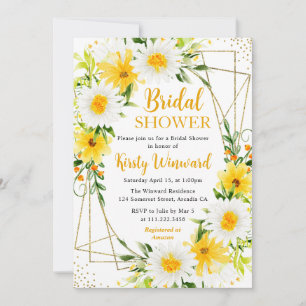 Yellow and White Daisies Gold Frame Bridal Shower Invitation