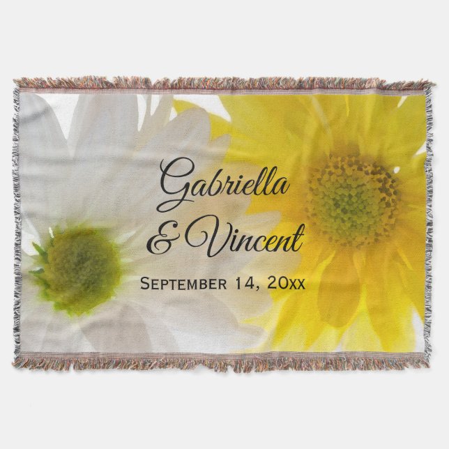 Yellow and White Daisies Wedding Keepsake Throw Blanket (Front)