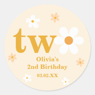 Yellow And White Daisy 2nd Birthday Girl Classic Round Sticker