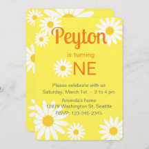 Yellow and White Daisy First Birthday Invitation