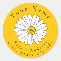 Yellow and White Daisy on Yellow Address Label