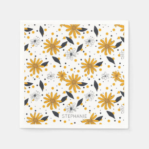 Yellow and White Daisy Pattern with Dark Leaves Napkin