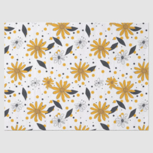 Yellow and White Daisy Pattern with Dark Leaves Tissue Paper
