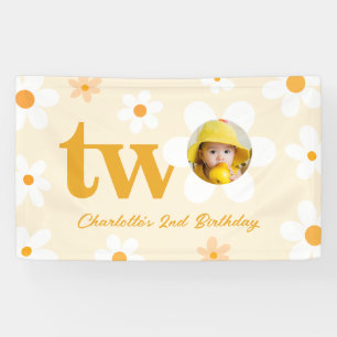 Yellow And White Daisy Second Birthday Photo Girl  Banner