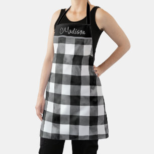 Yellow and White Daisy With Watercolor Plaid Apron