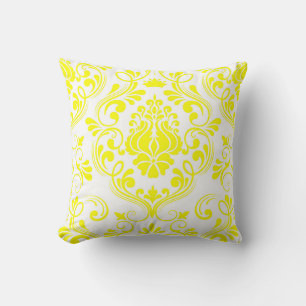 Yellow and White Damask Floral Pattern Elegant Cushion