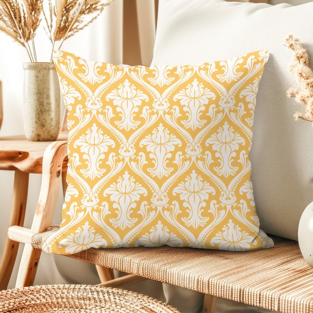 Yellow and White Damask Pattern Throw Pillows (Creator Uploaded)