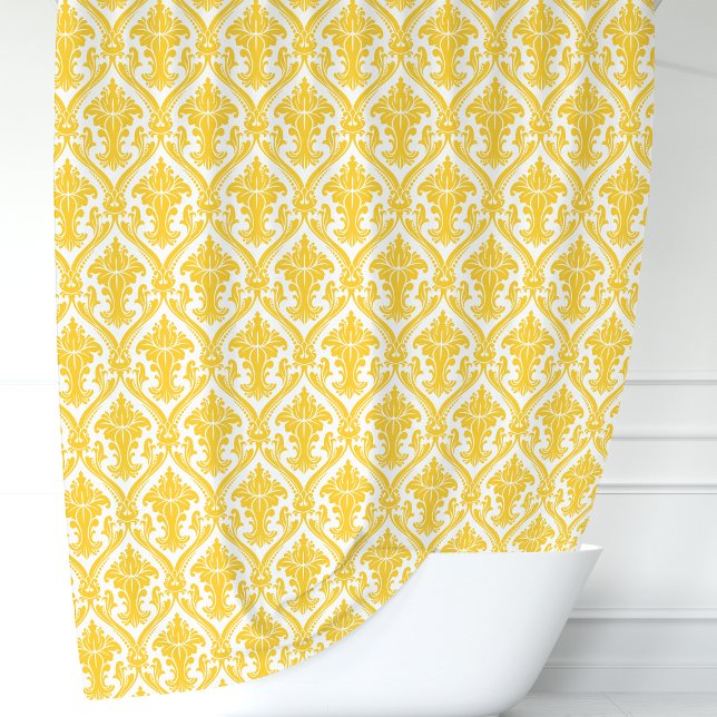 Yellow and White Damask Shower Curtain (Creator Uploaded)