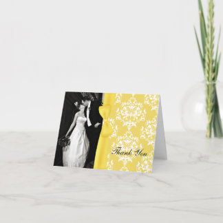 Yellow and White Damask Thank You Card