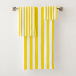 Yellow and White Deckchair Stripe Pattern Bath Towel Set