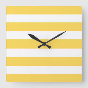 Yellow and White Deckchair Stripes Square Wall Clock