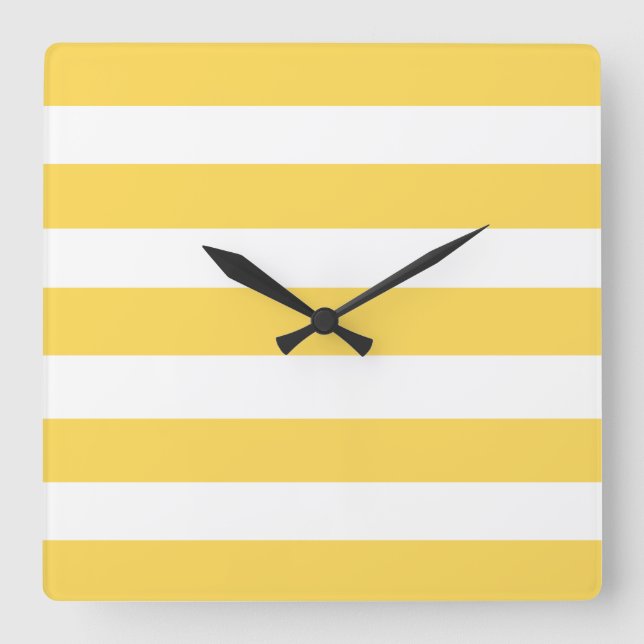 Yellow and White Deckchair Stripes Square Wall Clock (Front)
