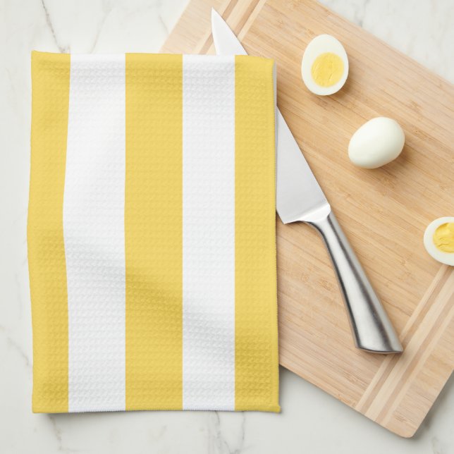 Yellow and White Deckchair Stripes Tea Towel (Quarter Fold)