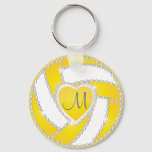 Yellow and White Diamond Volleyball 🏐 Design Key Ring