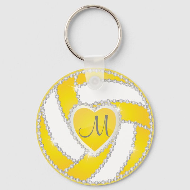 Yellow and White Diamond Volleyball 🏐 Design Key Ring (Front)