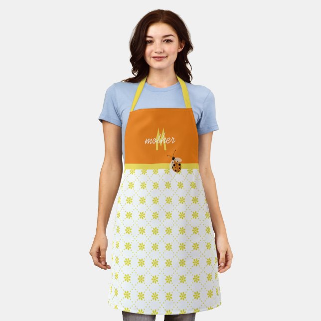 Yellow and White Eyelet with Ladybug Apron (Worn)